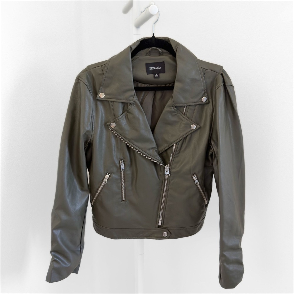 Zenana Vegan‎ Leather Jacket Size Large Faux Leather Biker - Picture 2 of 4